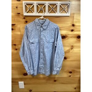 Capsule Mens Blue Floral Stripe Western Pearl Snap Cotton Shirt Large